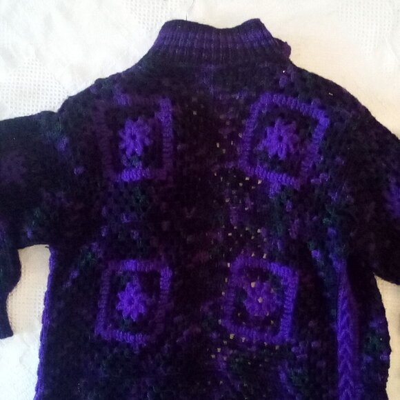 VTG Boho Granny Square  Hand Crochet Purple, Green Brown Long Cardigan M/L - Picture 6 of 6
